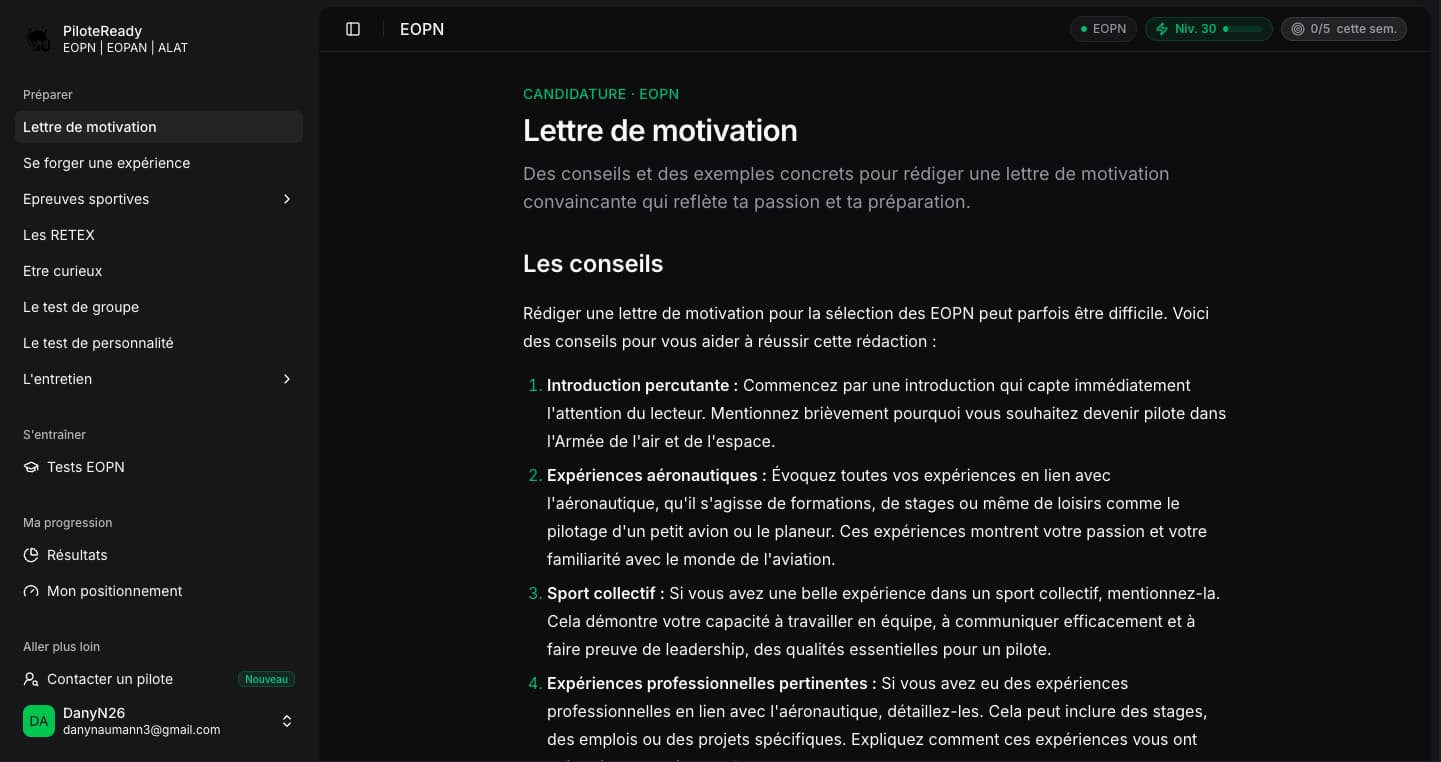 Aperçu d'une fiche de préparation